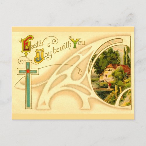 Religious Easter with Cross  Vignette Holiday Postcard