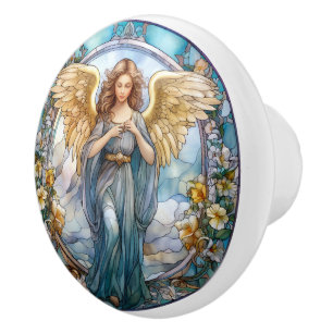 Religious elegant faux stained glass Angel Ceramic Knob