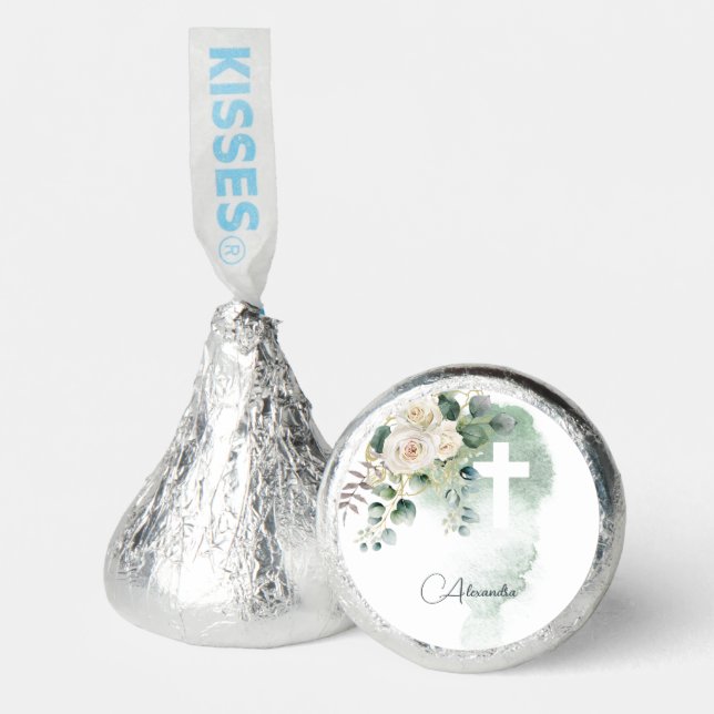 Religious Elegant Roses Green Wash Cross Hershey®'s Kisses® (Front)