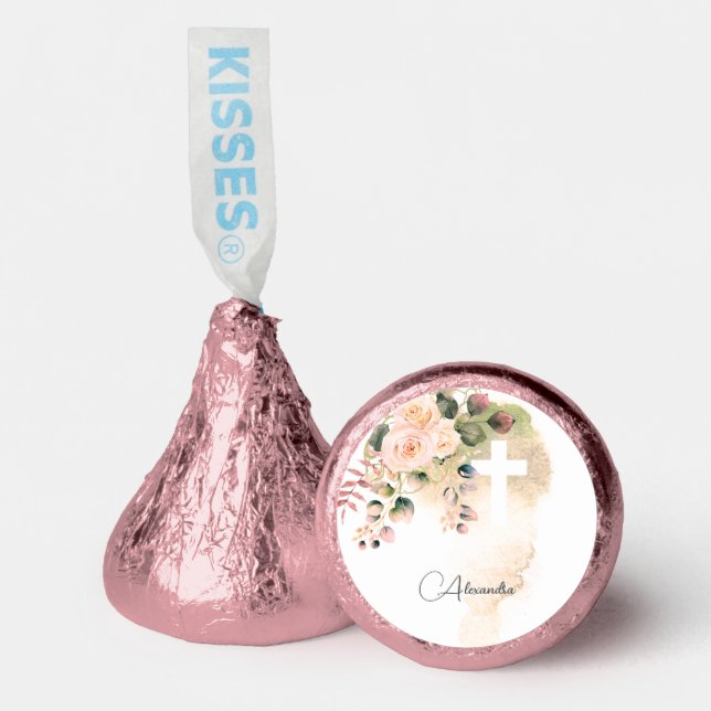 Religious Elegant Roses Pink Wash Cross Hershey®'s Kisses® (Front)