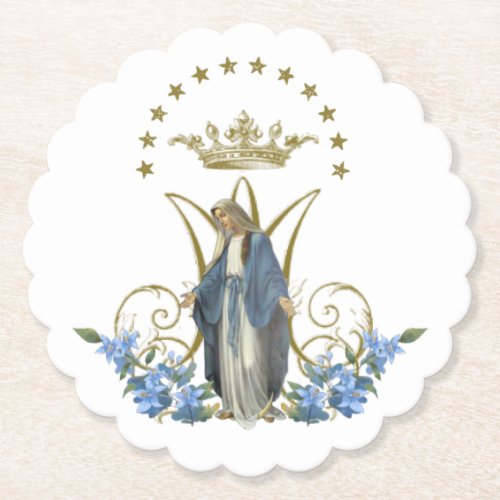 Religious Elegant Virgin Mary Floral Gold  Paper Coaster