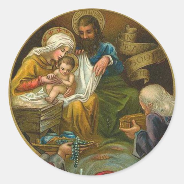 Religious Epiphany Jesus Mary Joseph Christmas Classic Round Sticker (Front)