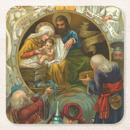 Religious Epiphany Jesus Mary Joseph Christmas Square Paper Coaster