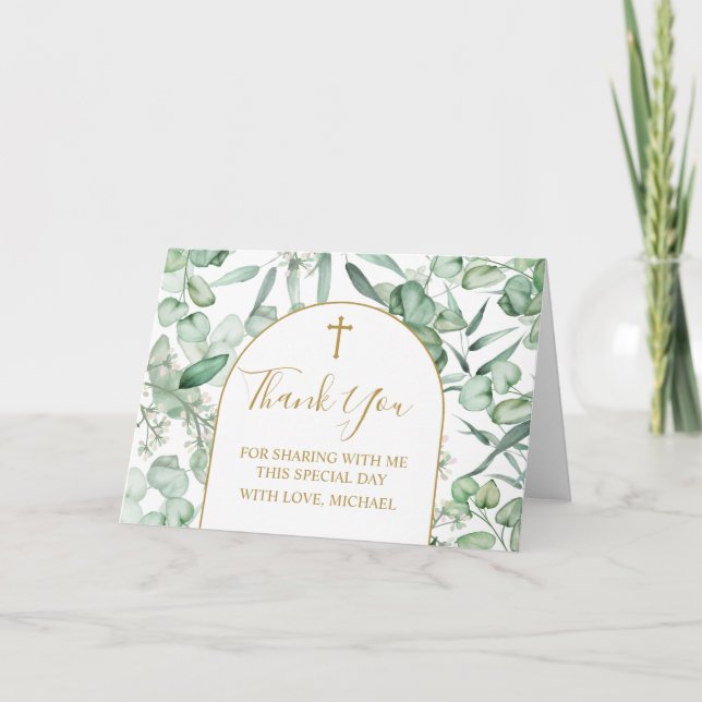 Religious Eucalyptus greenery Thank you card (Front)