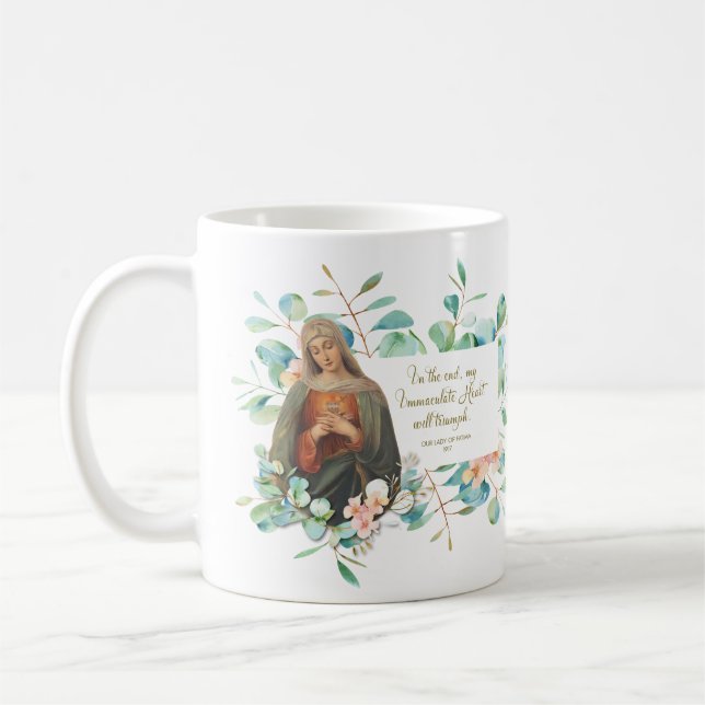 Religious Eucalyptus Immaculate Heart Mary Coffee Mug (Left)