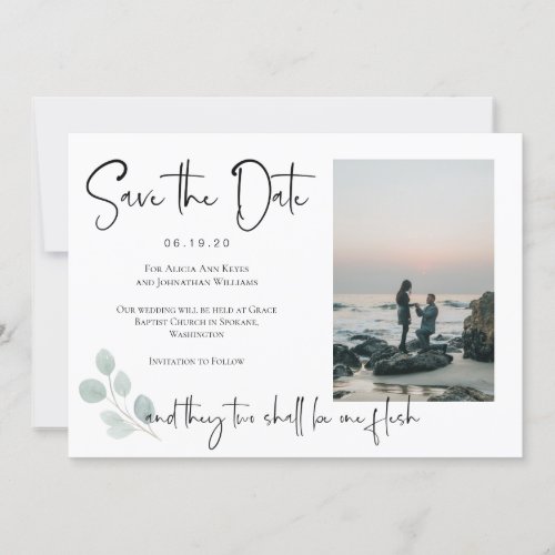 Religious Eucalyptus Save the Date Photo Card