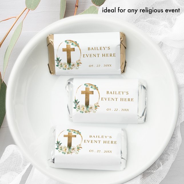 Religious Event, Chic Cross Greenery, White Floral Hershey's Miniatures (Creator Uploaded)