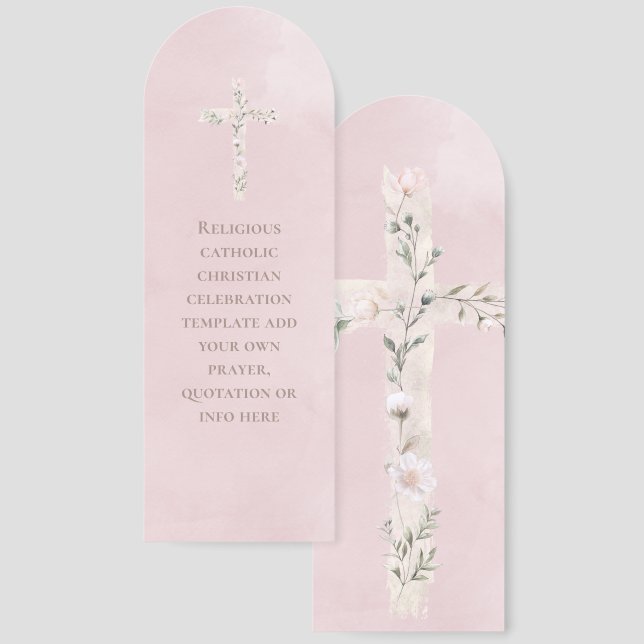 religious event dusty pink floral cross bookmarks (Front & Back)