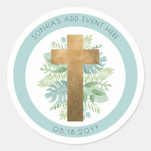 Religious Event Greenery Cross Envelope Seal/Favor Classic Round Sticker