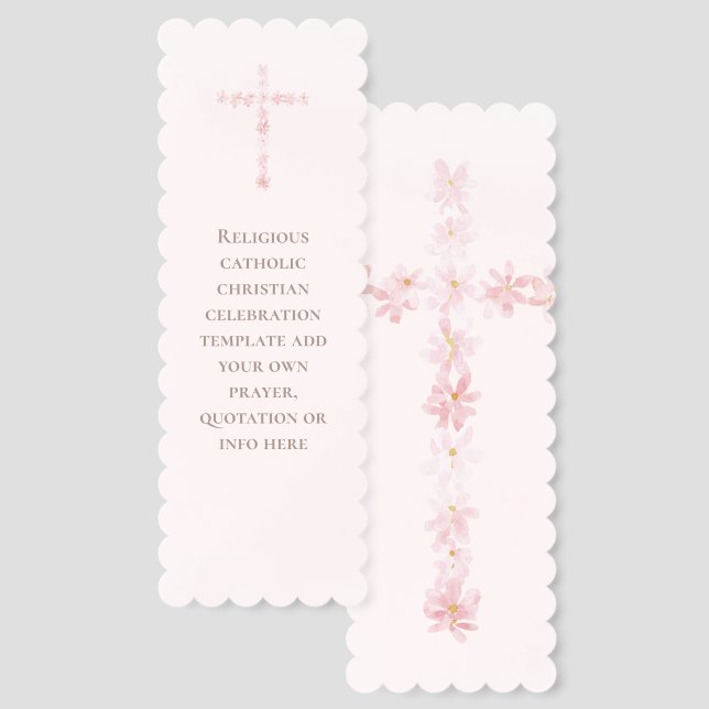 religious event pink flowers cross bookmarks (Front & Back)