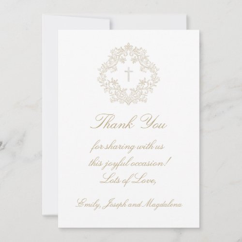 religious event sepia beige crest Thank you card