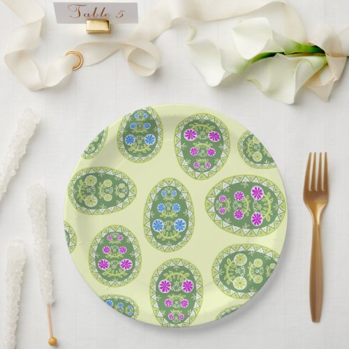 Religious Event Yellow Easter Eggs Pattern Paper Plates