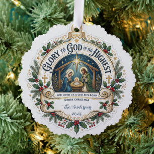 Religious Family Name Year Christmas Holy Family Ornament Card