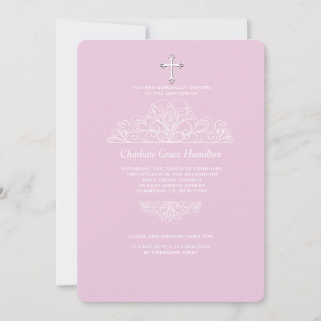 Religious Filigree Pink Invitation (Front)