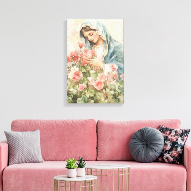 Religious Floral Blessed Mary  Canvas Print (Insitu(LivingRoom))
