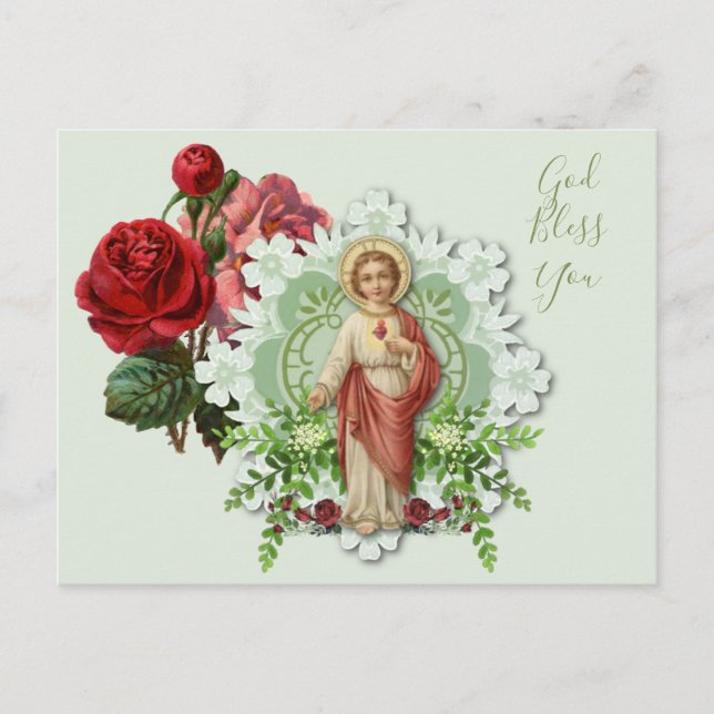 Religious Floral Jesus Catholic Prayer Vintage   Postcard (Front)