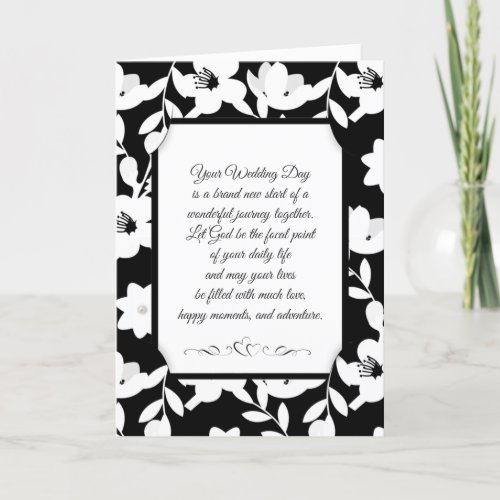 Religious Floral Wedding Black and White Card