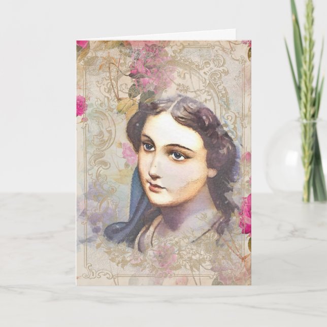 Religious Friendship Prayer Virgin Mary Vintage Card (Front)