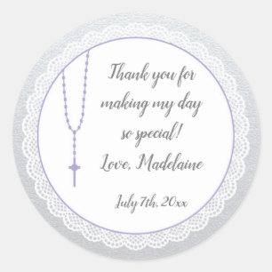 Religious Gift Favor Label Girl Lavender Rosary