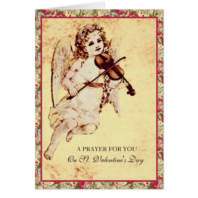 Religious Girl Angel Playing Violin Pink Roses (Front)