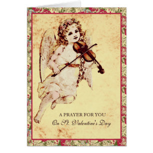Religious Girl Angel Playing Violin Pink Roses Cards