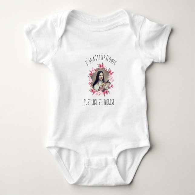 Religious Girl Baby St. Therese Pink Roses Baby Bodysuit (Front)