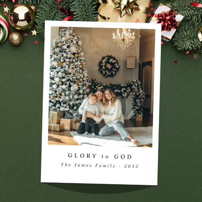 Religious Glory To God Minimalist Family Photo  Holiday Card (Creator Uploaded)