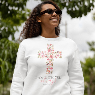 Religious God Womens Floral Cross T-Shirt