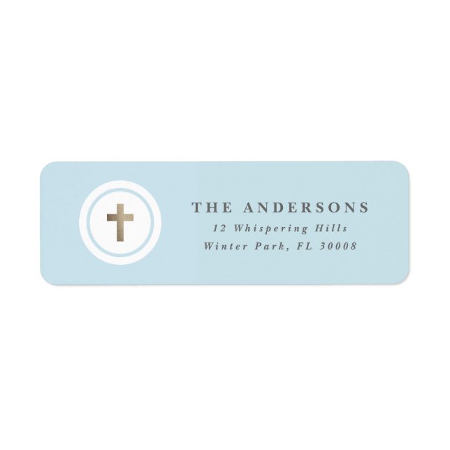 Religious gold cross return address label (Front)