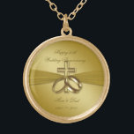 Religious Golden 50th Anniversary Gold Plated Necklace<br><div class="desc">A Digitalbcon Images Design featuring a satin soft gold colour and religious design theme with a variety of custom images, shapes, patterns, styles and fonts in this one-of-a-kind "Religious Golden 50th Wedding Anniversary" Round Throw Pillow. This soft and satiny golden design comes complete with customizable text lettering to suit your...</div>
