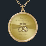 Religious Golden 50th Anniversary Gold Plated Necklace<br><div class="desc">A Digitalbcon Images Design featuring a satin soft gold colour and religious design theme with a variety of custom images, shapes, patterns, styles and fonts in this one-of-a-kind "Religious Golden 50th Wedding Anniversary" Round Throw Pillow. This soft and satiny golden design comes complete with customizable text lettering to suit your...</div>