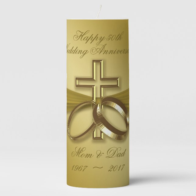 Religious Golden 50th Anniversary Pillar Candle (Front)