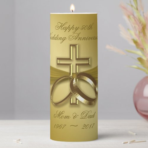 Religious Golden 50th Anniversary Pillar Candle