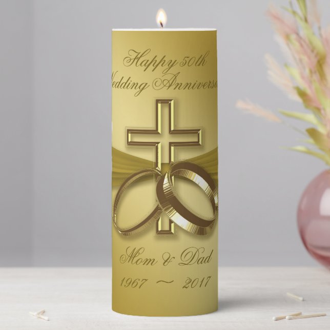 Religious Golden 50th Anniversary Pillar Candle (In Situ)
