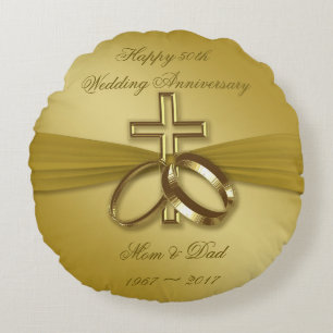 Religious Golden 50th Anniversary Round Pillow