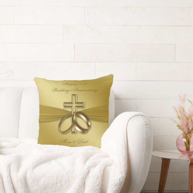 Religious Golden 50th Anniversary Throw Pillow (Couch)