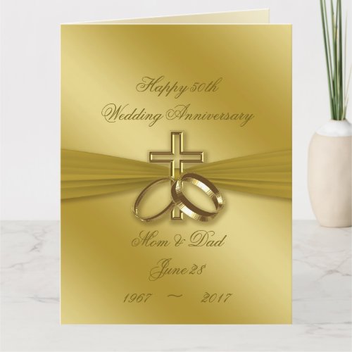 Religious Golden 50th Wedding Anniversary 85 x 11 Card