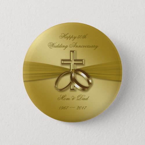 Religious Golden 50th Wedding Anniversary Button