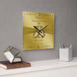 Religious Golden 50th Wedding Anniversary Clock<br><div class="desc">A Digitalbcon Images Design featuring a satin soft gold color and religious design theme with a variety of custom images, shapes, patterns, styles and fonts in this one-of-a-kind "Religious Golden 50th Wedding Anniversary" Square Wall Clock. This soft and satiny golden design comes complete with customizable text lettering to suit your...</div>