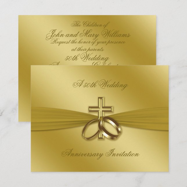 Religious Golden 50th Wedding Anniversary Invite (Front/Back)