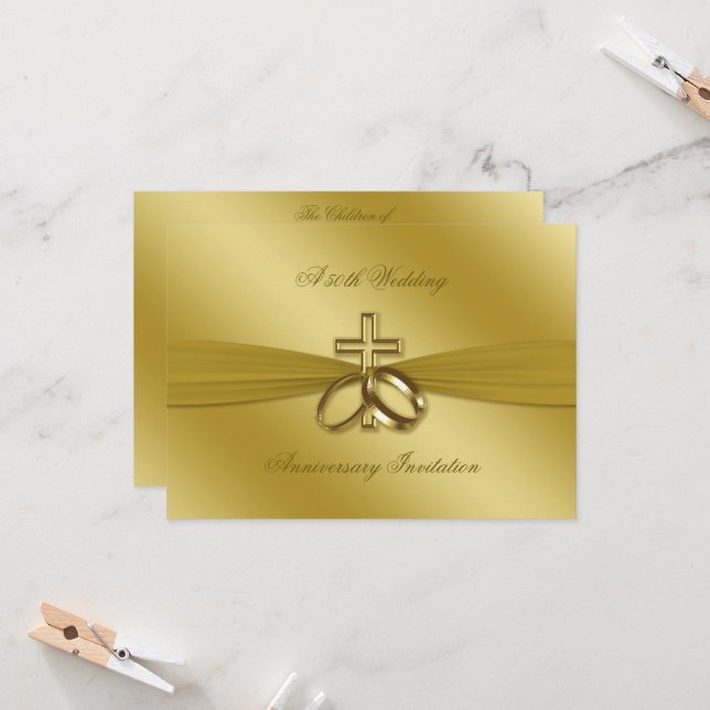 Religious Golden 50th Wedding Anniversary Invite (Front/Back In Situ)