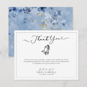Religious Golden Blue Floral Memorial Thanks Card 