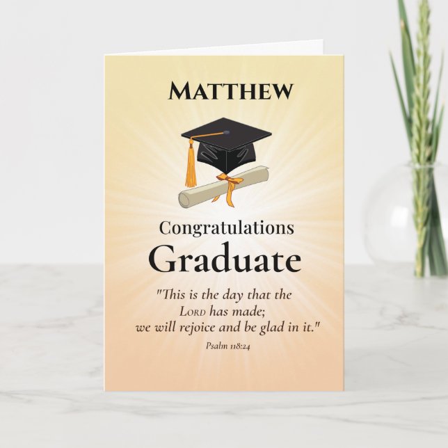 Religious Graduation Custom Name Golden Starburst Card (Front)