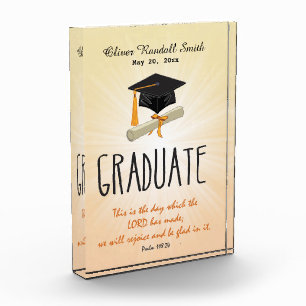 Religious Graduation Gold Starburst with Black Cap Acrylic Award