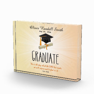 Religious Graduation Gold Starburst with Black Cap Acrylic Award