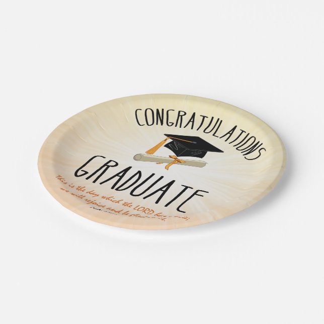 Religious Graduation Gold Starburst with Black Cap Paper Plates (Angled)