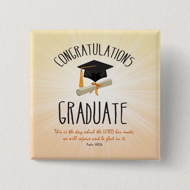 Religious Graduation Gold Starburst with Black Cap Pinback Button (Front)