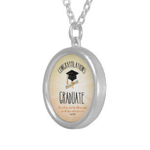 Religious Graduation Gold Starburst with Black Cap Silver Plated Necklace