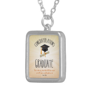 Religious Graduation Gold Starburst with Black Cap Silver Plated Necklace