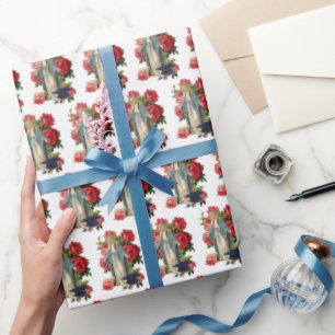 Religious Graduation Virgin Mary Red Roses  Wrapping Paper